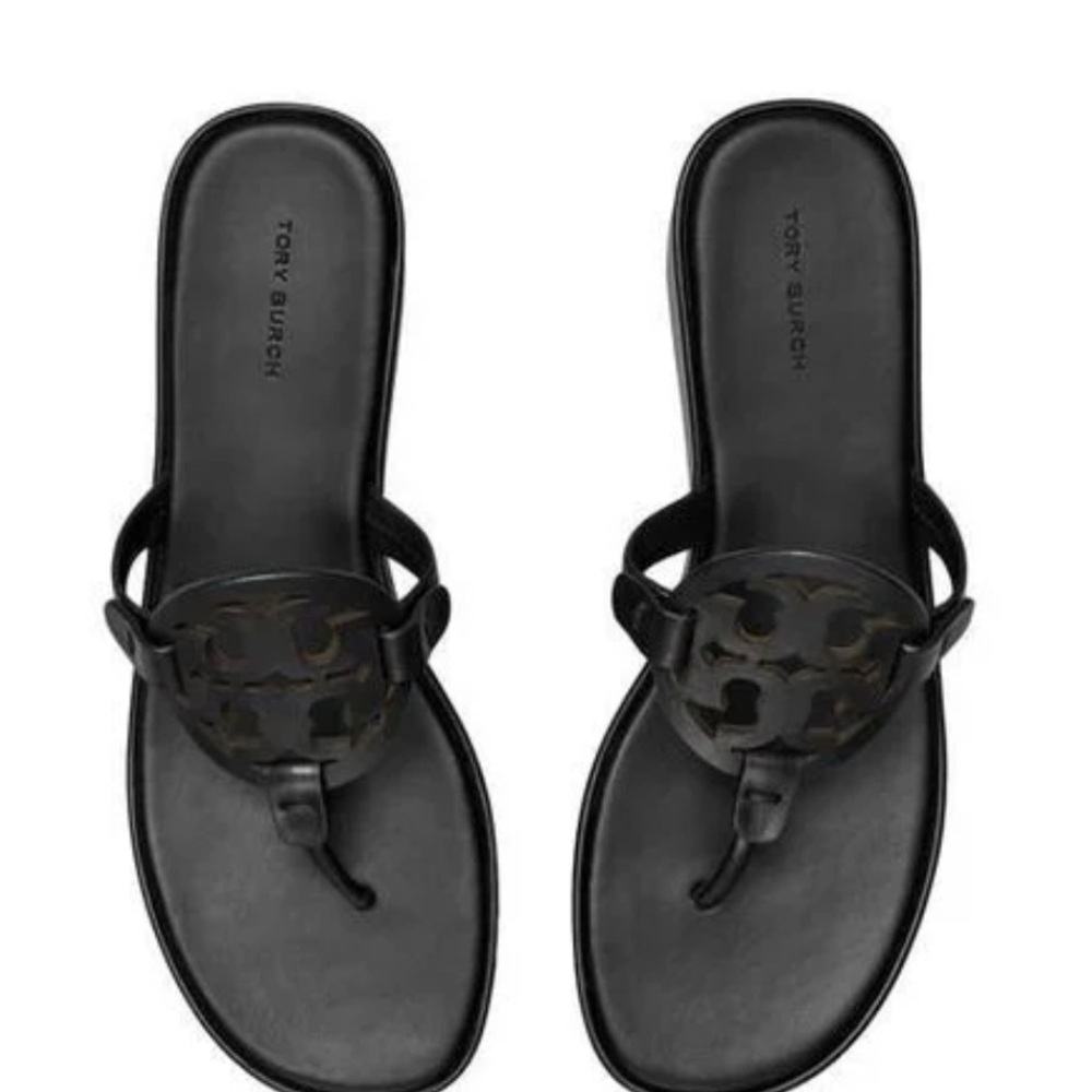 Tory Burch Black Sandals with Signature Medallion